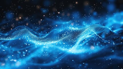 Poster - High tech blue particles, digital, magical illuminated.