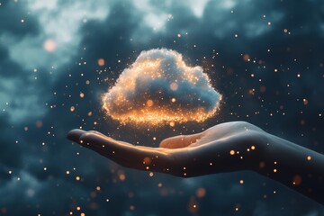 Poster - Hand holding a virtual digital cloud.