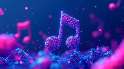 Poster - Vibrant Abstract Music Note Animation, dynamic swirling colors and shapes surrounding a central music note, creating an immersive visual experience in a seamless loop.