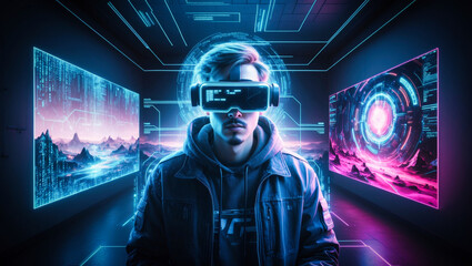 Poster - A cyberpunk hacker in a virtual reality setting