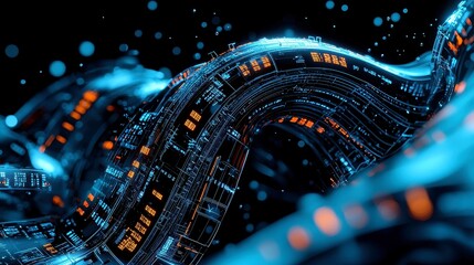 Poster - Futuristic Blue Digital Background, a vibrant scene filled with dynamic particles, evoking a sense of advanced technology and endless possibilities, perfect for creative projects.