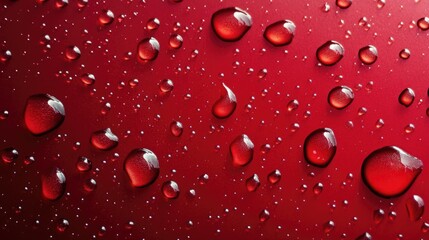 Poster - A vibrant red backdrop featuring numerous water droplets