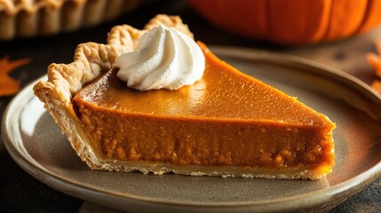 Aufkleber - Close up of a slice of classic homemade pumpkin pie served on a plate