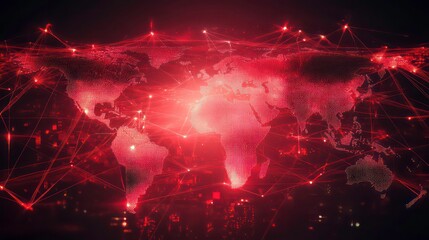 Fototapete - A digital world map with interconnected nodes, symbolizing global connectivity.