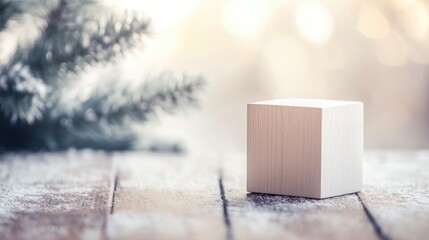 Aufkleber - White cube wooden calendar on a vintage wooden surface with a light background creating a tranquil winter ambiance Space available for text