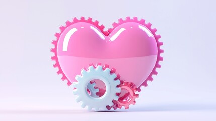 Poster - Heart shaped arrangement of vibrant, glossy tech gears in dynamic motion, set against a blank backdrop, highlighting innovation and creativity in design.