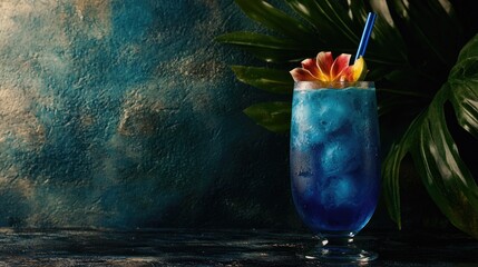 Aufkleber - Blue Hawaiian Lagoon Cocktail against a textured dark surface