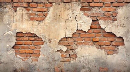 Aufkleber - Aging Brick Wall Featuring Significant Cracks and Deterioration