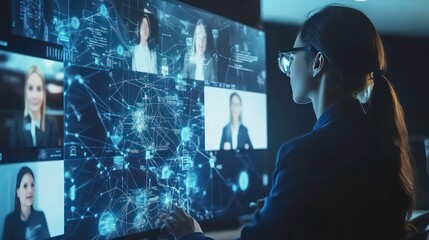 Aufkleber - A professional analyzing data and video feeds on a digital interface.