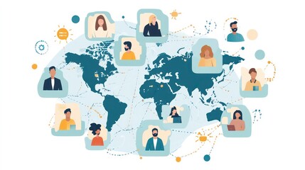 Leinwandbilder - Illustration of a global network with diverse people connected through digital communication.