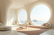 © Radorog. - futuristic living room with smooth lines and round large windows