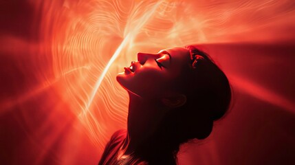 Aufkleber - A serene profile of a woman with ethereal light effects surrounding her.