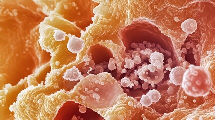 Magnified Phlegm Sample Revealing Respiratory Cells and Bacteria for Infection and Health Analysis