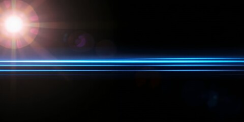 Poster - Abstract blue lines and lens flare on a black background.