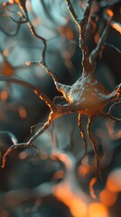 Poster - Close-up 3D Illustration of Neuron Cell Structure