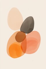 Poster - Warm, translucent shapes overlap creatively, blending soft hues of orange, brown, and beige against a light backdrop, evoking a calming abstract aesthetic