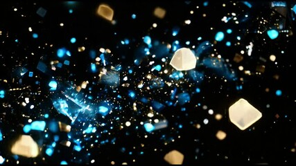 Poster - Glowing Particles in Blue and Gold on Black Background