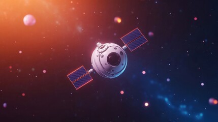 Poster - Playful Cosmic Cartoon of a Satellite in Space
