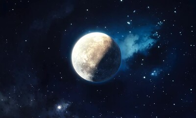 Wall Mural - fictional moon in outer space on starry background