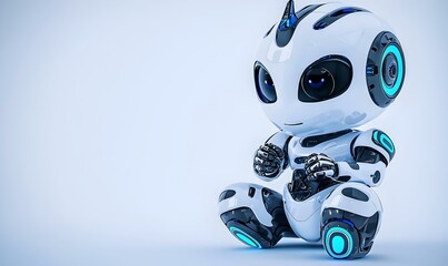 Poster - Contemplative Robot, A 3D robot character in a thoughtful pose, showcasing advanced design and intricate details in a futuristic setting.