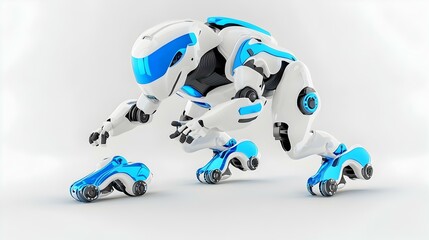 Poster - Futuristic Robot in Motion, a dynamic 3D robot character strides forward, showcasing advanced design and technology in a vibrant environment.