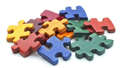 Poster - Several puzzle pieces separated and resting on a white background, offering a minimalist visual for stock photos.