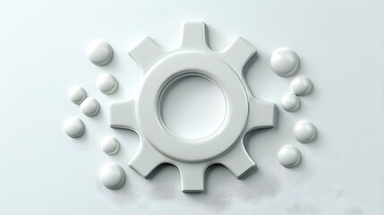 Poster - Minimalist gear icon featuring a clean design in grey and white, symbolizing settings or configurations in a digital interface.