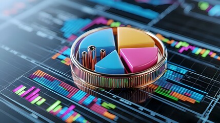 Poster - Vibrant Data Visualization, a colorful pie chart alongside a bar graph, showcasing statistical insights with engaging design elements.