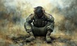 © jambulart - A soldier sits dejected in a field.
