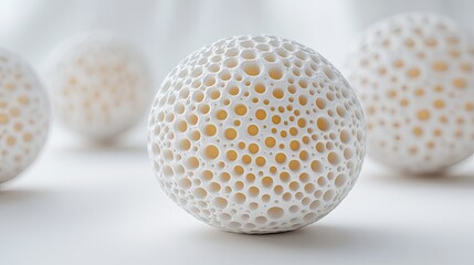 Poster - Sphere shapes with cell-like appearance, 3D rendering on white background, organic textures and soft details