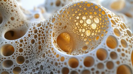 Poster - Sphere shapes with cell-like appearance, 3D rendering on white background, organic textures and soft details