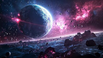 Wall Mural - a highly detailed image of a gas giant planet surrounded by various cosmic elements such as moons, s