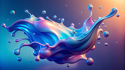 Poster - A dynamic burst of swirling blue and purple liquid forms an abstract splash, blending with hues of orange and pink in a soft gradient background, creating a stunning visual effect