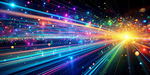 Poster - Dynamic light streams burst forth from a bright center, transforming the cosmic backdrop into a mesmerizing spectacle of color and movement that captivates the viewer