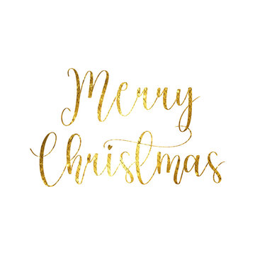Merry Christmas. Gold lettering on white isolated background.