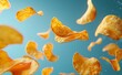 © ArtCookStudio - Crispy Potato Chips Falling Against A Blue Background