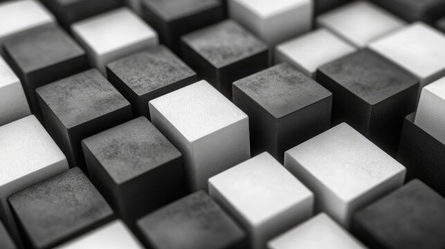 Black and white 3D cubes creating a geometric, high-contrast background, perfect for product or text placement.