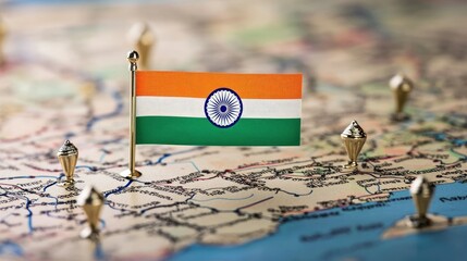 Poster - India digital flag and a network of location markers on the map, highlighting national pride on Independence Day