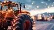 © Jiraphiphat - Farmer decorating a tractor with Christmas lights in a snowy field, festive atmosphere in the countryside