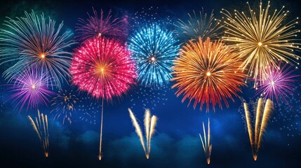 Poster - A Colorful Display of Fireworks Against a Dark Blue Sky