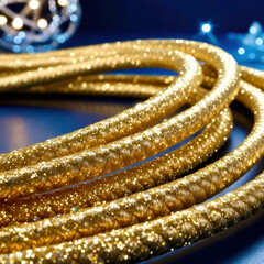 A gold colored wire with glitter on it