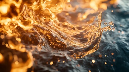Fototapete - A close-up of fire and water swirling together, with intricate details in the motion of both elements
