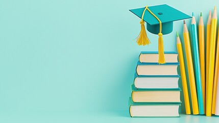 Graduation Elements with Books and Colorful Pencils