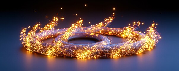 Poster - Abstract Golden Light Trails Sparkling Swirls Glowing Energy 3D Render