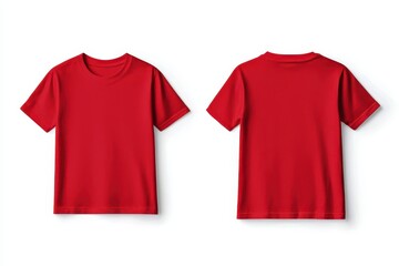 Red t-shirt, front and back view, white isolated background