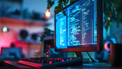 code on the screen in a tech workspace