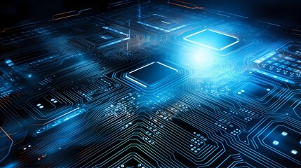 Futuristic digital cityscape with glowing lines and data servers