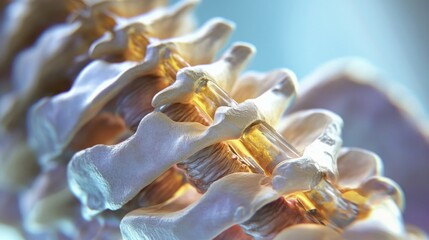Poster - A close-up image of a human spine with the spinal cord running through the middle. The vertebrae are visible, and the intricate detail of the bones and connective tissue is apparent.