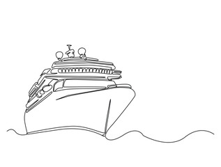 Leinwandbilder - Continuous one line drawing of cruise ship tourism transportation. Cruise ship single line art vector illustration. Editable vector.