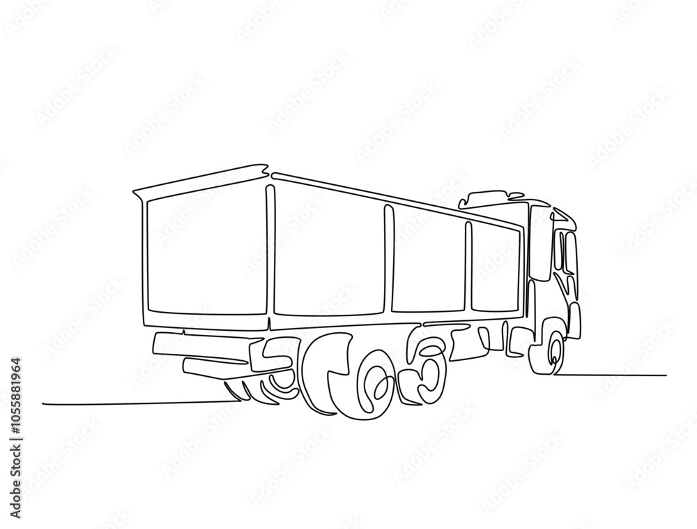 Continuous one line drawing of dump truck industrial transportation ...